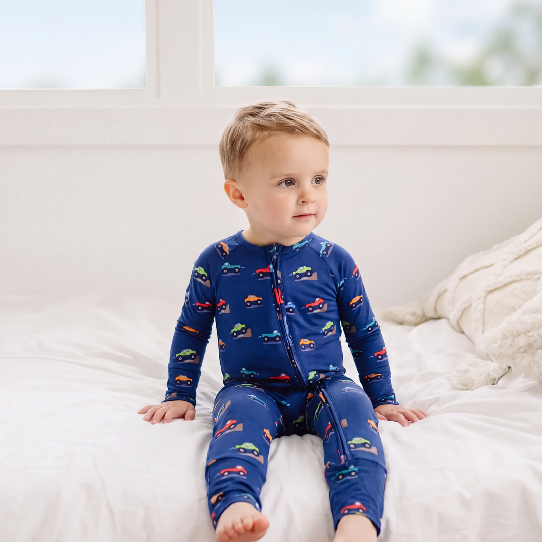 Bamboo 2-Way Convertible Zip Romper - Monster Truck