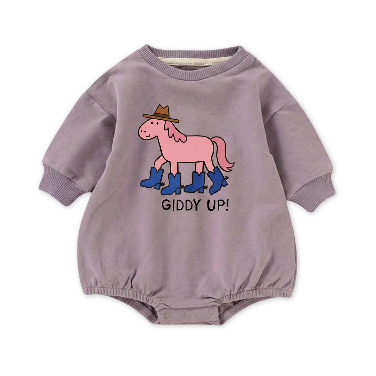 Organic Cotton French Terry Bubble Romper - Giddy Up