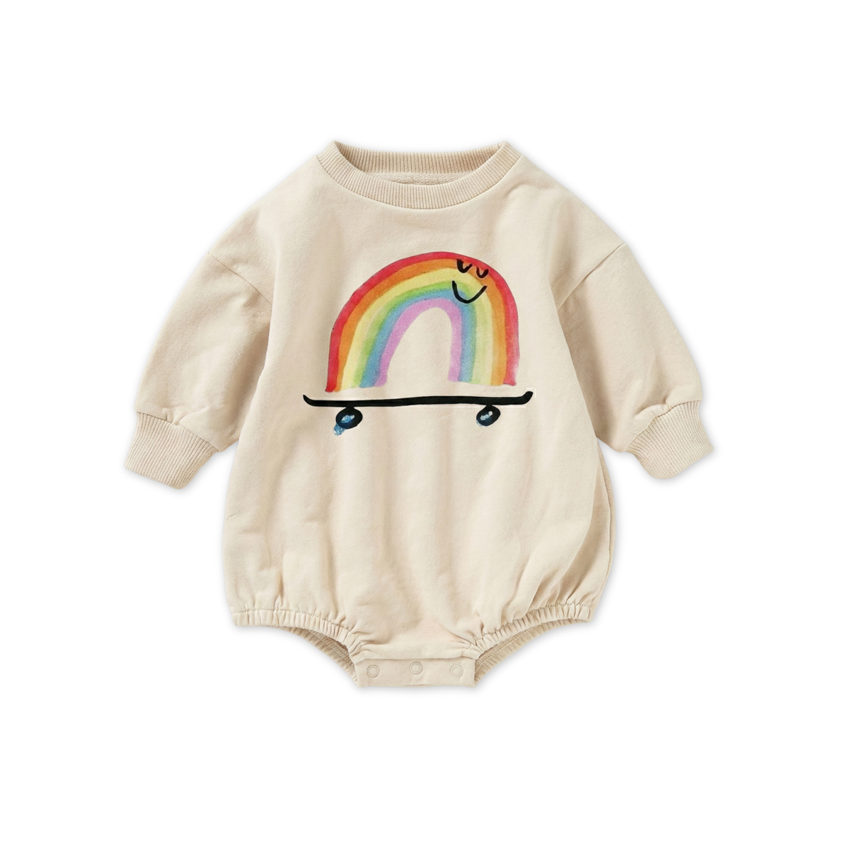 Organic Cotton French Terry Bubble Romper - Rainbow Skateboard