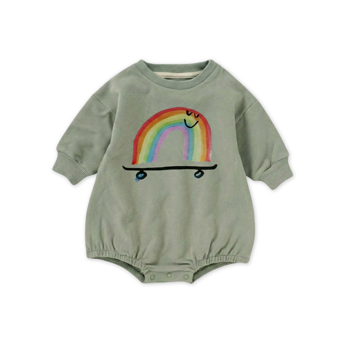 Organic Cotton French Terry Bubble Romper - Rainbow Skateboard