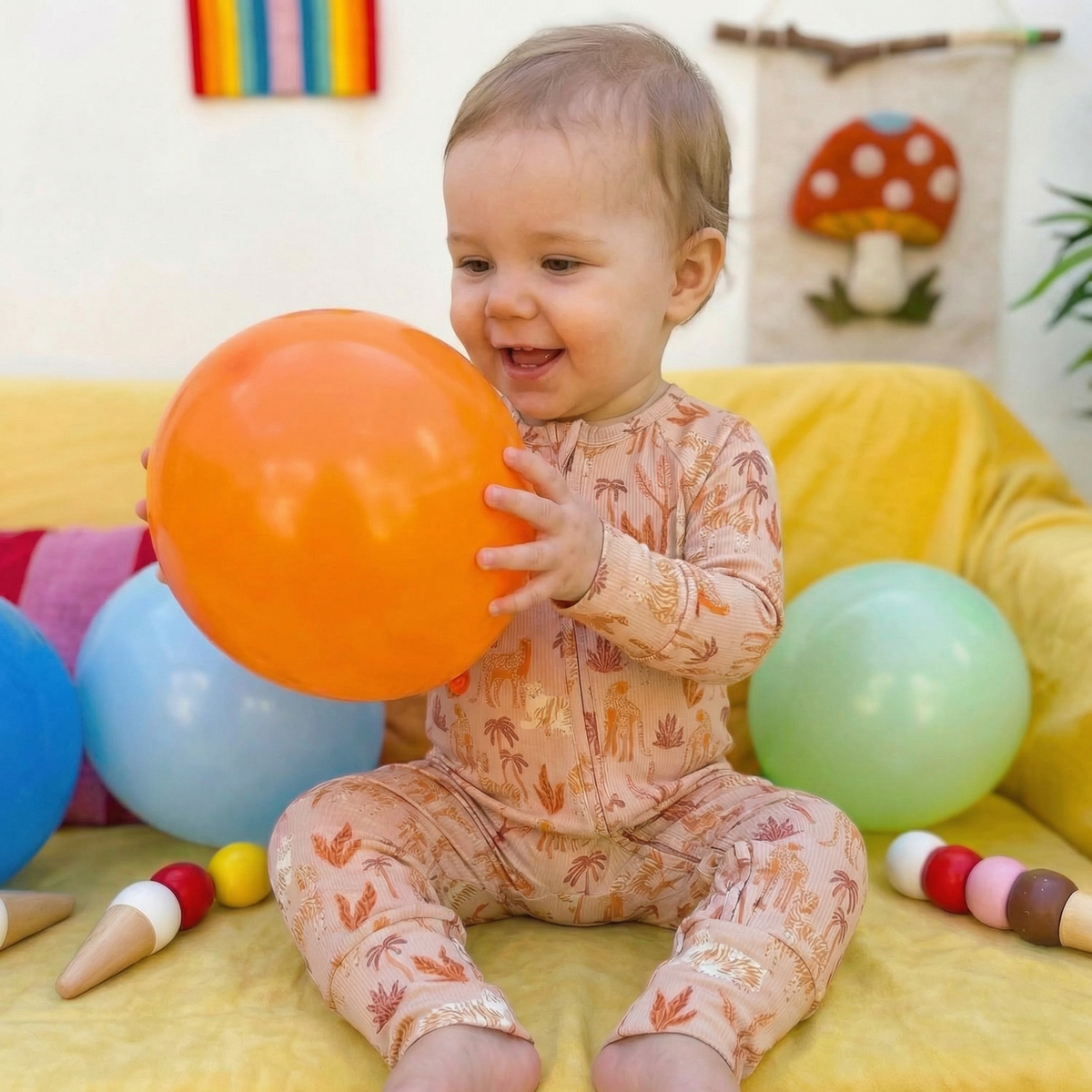 Small Ribbed Bamboo Zip Romper — Safari
