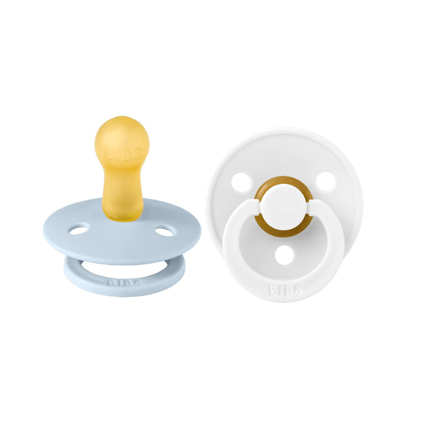 BiBS Classic Round Pacifier Set of Two - Size 2 Baby Blue White