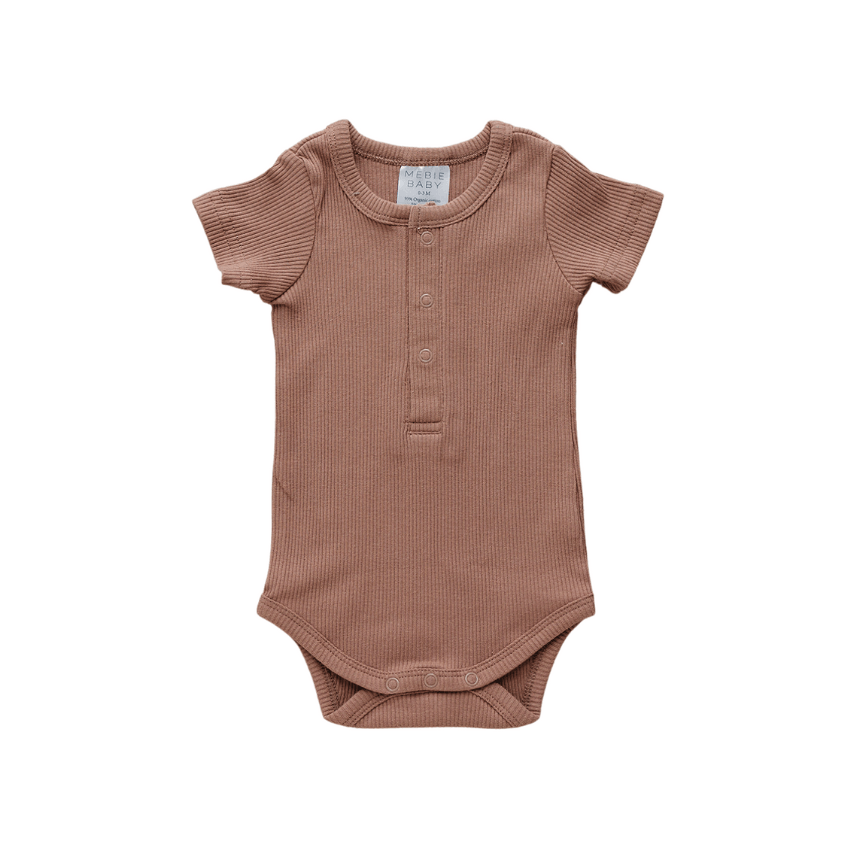 Organic Ribbed Snap Bodysuit, Dusty Rose